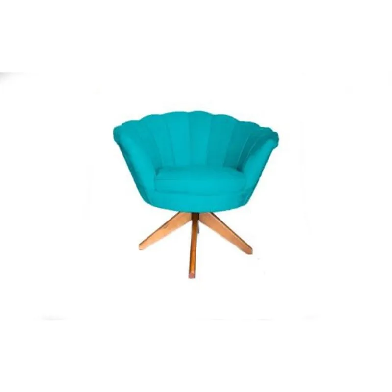 Poltrona Decorativa Pétala Suede Com Base Giratória Madeira