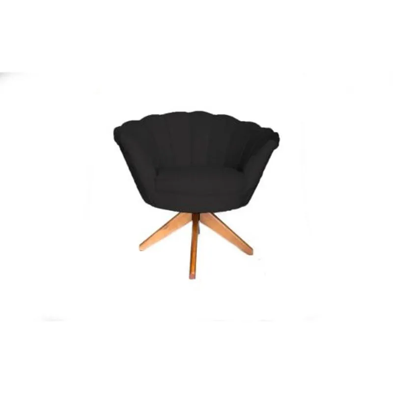 Poltrona Decorativa Pétala Suede Com Base Giratória Madeira