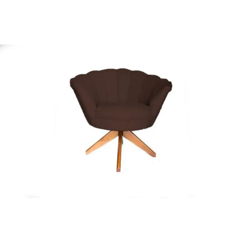 Poltrona Decorativa Pétala Suede Com Base Giratória Madeira