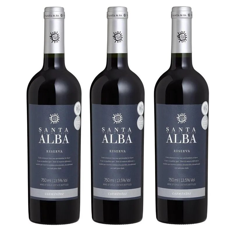 Kit 03 Un. Vinho Chileno Santa Alba Reserva Carménère 750ml
