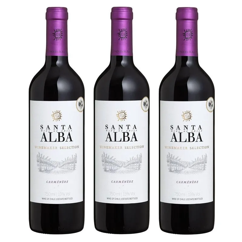 Kit 03 Un. Vinho Chileno Tinto Santa Alba Carménère 750ml