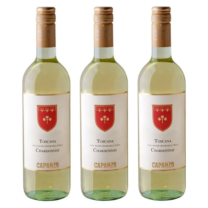 Kit 03 Un. Vinho Italiano Branco Caparzo Chardonnay 750ml