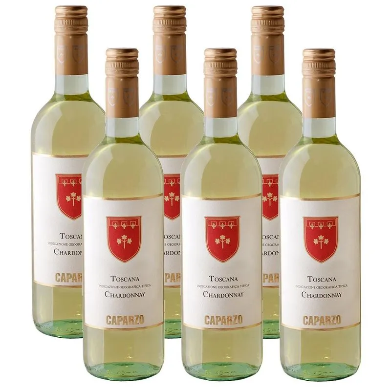 Kit 06 Un. Vinho Italiano Branco Caparzo Chardonnay 750ml