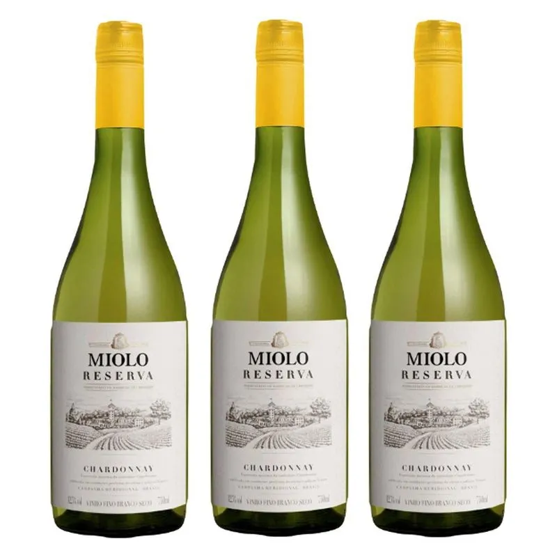 Kit 03 Un. Vinho Branco Seco Miolo Reserva Chardonnay 750ml