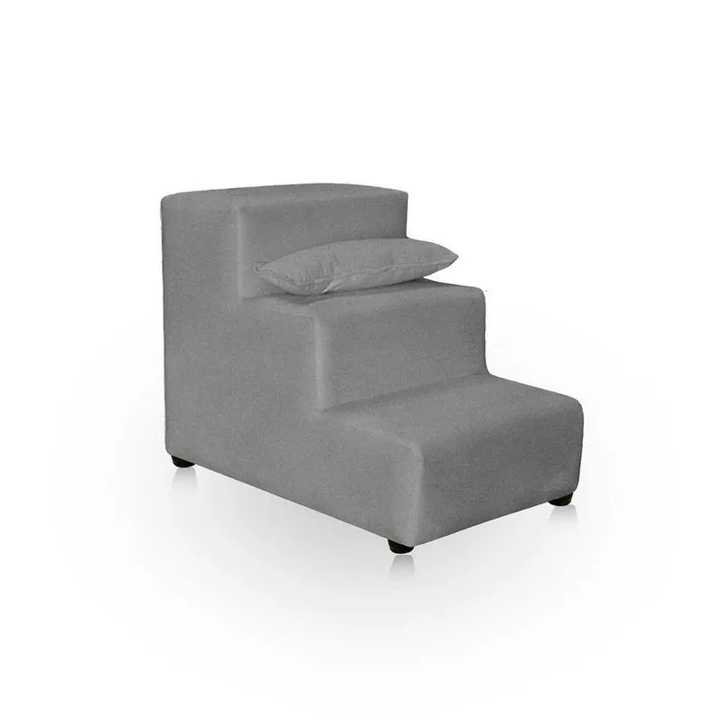 Escadinha Para Pet Escadinha Para Cachorro Gato Subir Na Cama Quarto 3 Degrau Suede Cinza Claro