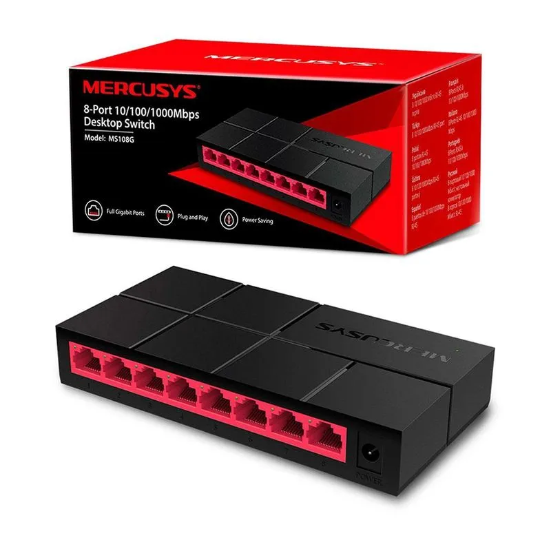 Switch Mercusys Ms108g, Gigabit De 8 Portas 10/100/1000 Mbps