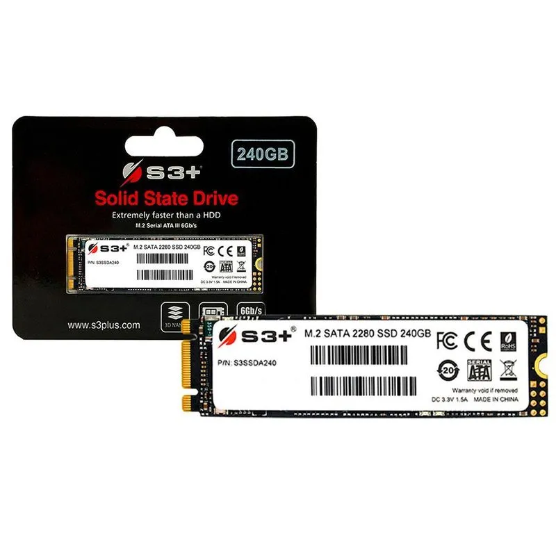 SSD 240GB S3+, M.2 2280, SATA III 6 GB/S, Leitura 550 MB/S