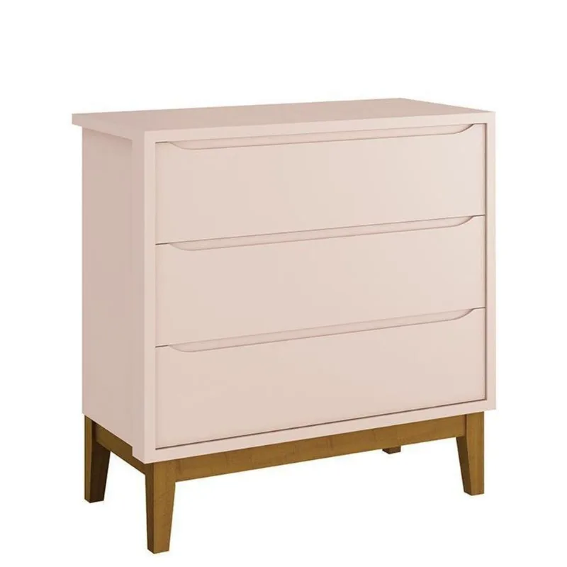 Cômoda Infantil Classic 3 Gavetas MDF Puxador Embutido Rosa Fosco Reller Móveis