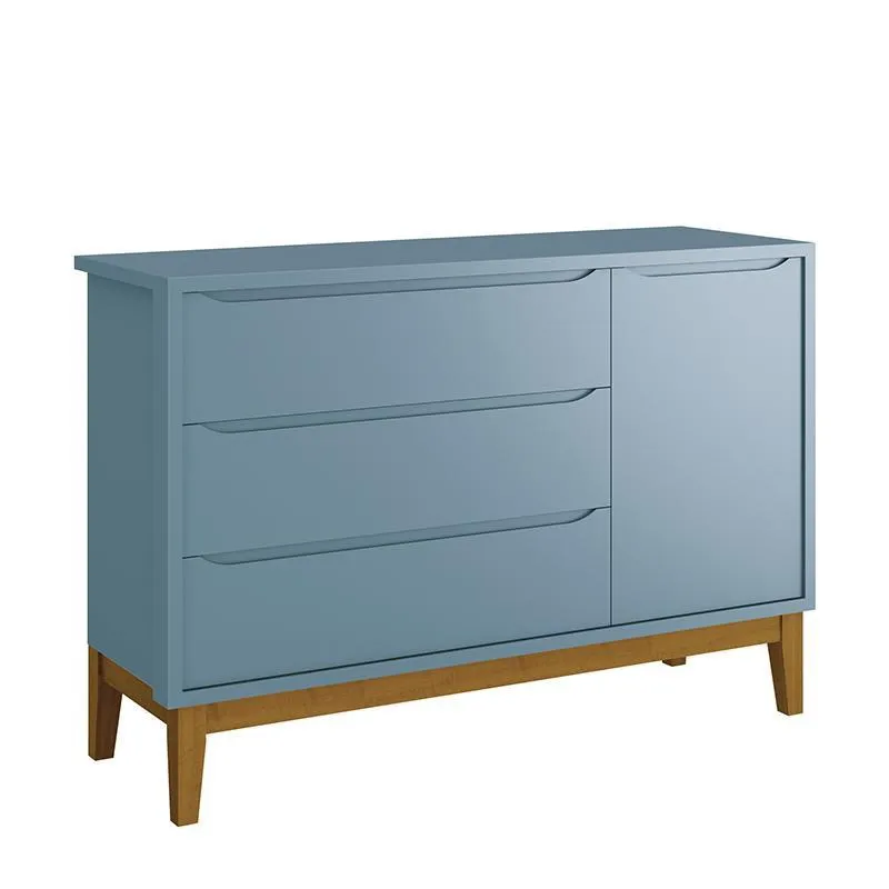 Cômoda Infantil com Porta e 3 Gavetas Classic com Pés Amadeirado - Reller Móveis Azul Fosco