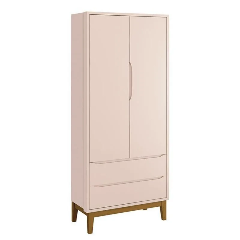 Guarda Roupa Infantil Classic 2 Portas de Bater 2 Gavetas MDF Rosa Fosco Reller Móveis