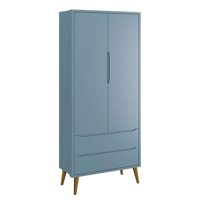 Guarda Roupa Infantil 2 Portas Theo Retrô com Pés Amadeirado - Reller Móveis Azul Fosco