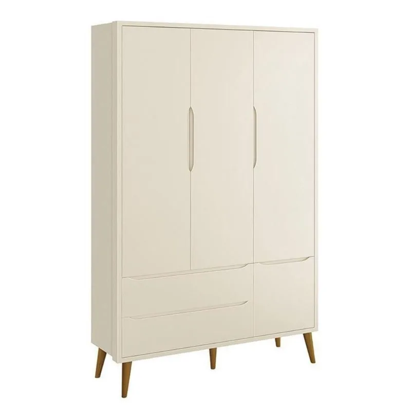 Guarda Roupa Infantil Theo Retrô 3 Portas de Bater 2 Gavetas MDF Areia Fosco Reller Móveis