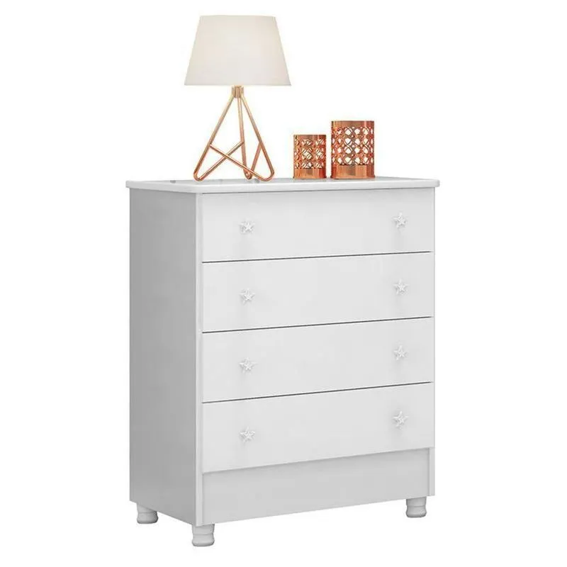 Cômoda Infantil 4 Gavetas Doce Sonho Branco Com Pés - Qmovi Branco
