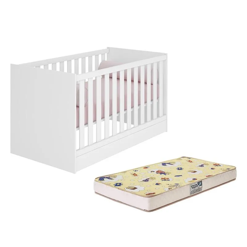 Berço Mini Cama Doce Sonho Branco Com Colchão Supreme - Qmovi