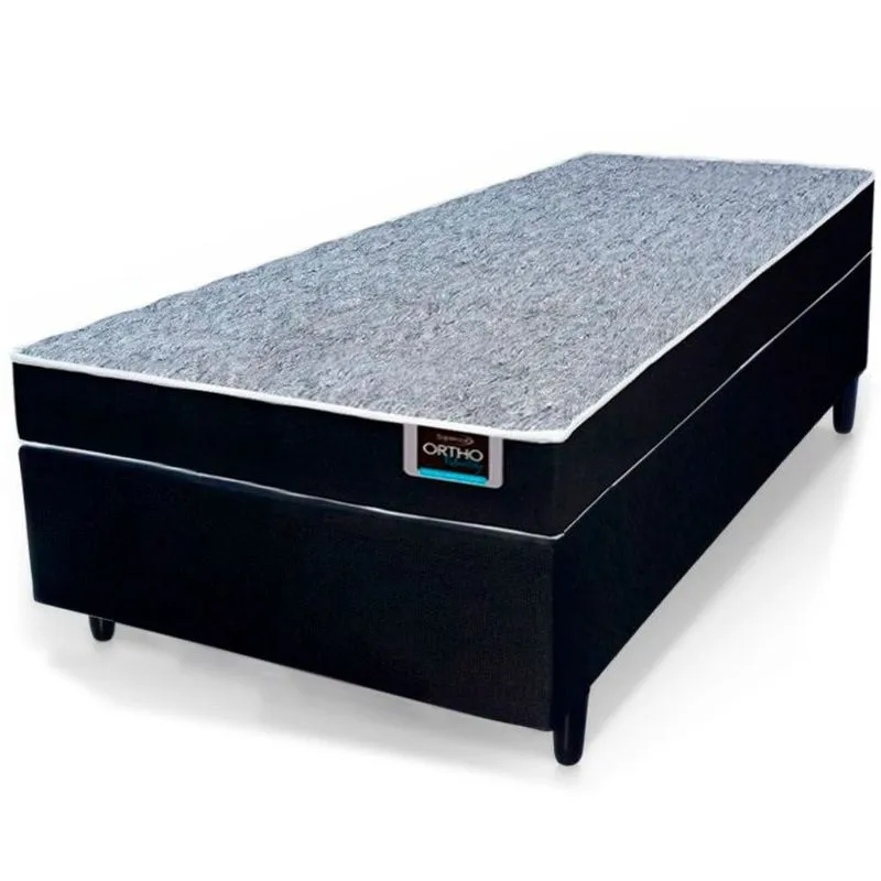 Conjunto Cama Box de Solteiro Ortho Quality confort Firm espuma D28 com altura total de 55 cm Preto