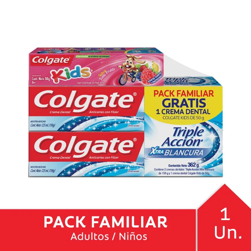 Pasta dental Colgate pack familiar 125 g. 2 u. + kids 50 g.
