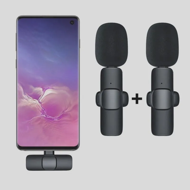 Microfone Lapela Duplo Wireless Sem fio Para Android USB Tipo C Type C Plug In Play