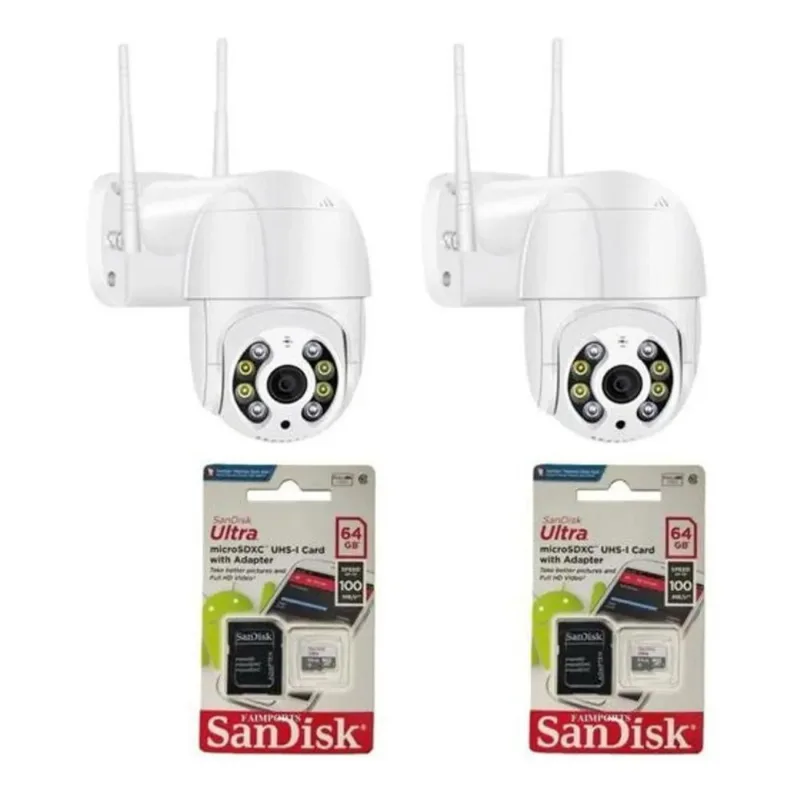 Kit 2 Camera Ip externo Wifi + 2 Cartão De Memória Sd 64gb
