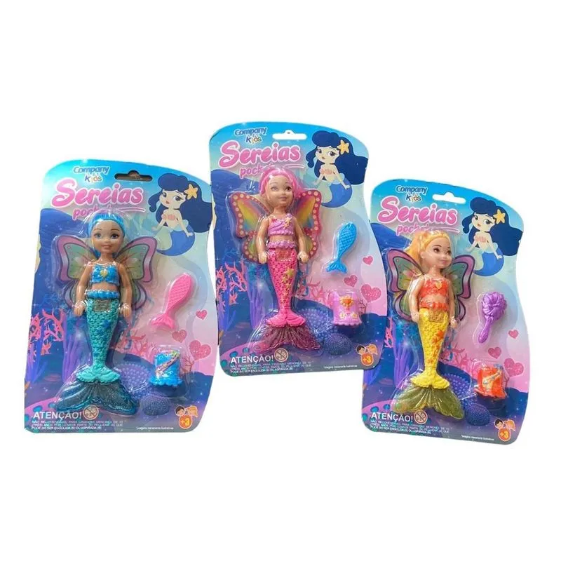 Kit 3 Un Brinquedo Mini Boneca Sereia Pocket Sortida