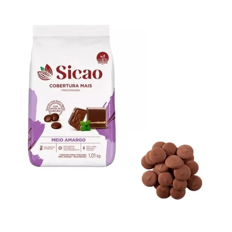 Cobertura Chocolate Meio Amargo Gotas 1kg Sicao- Kit 2un