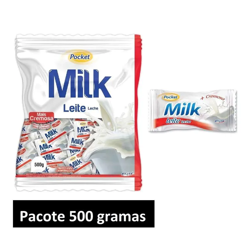 Bala Sabor Milk Leite Pocket Riclan 500g - 3 Pacotes