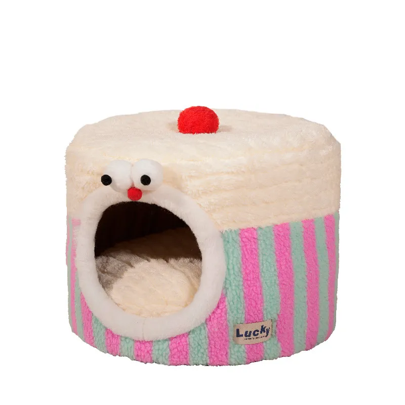 Cama Para Animais De Estimação Aconchegante Em Forma De Bolo Com Olhos Grandes Para Cães E Gatos