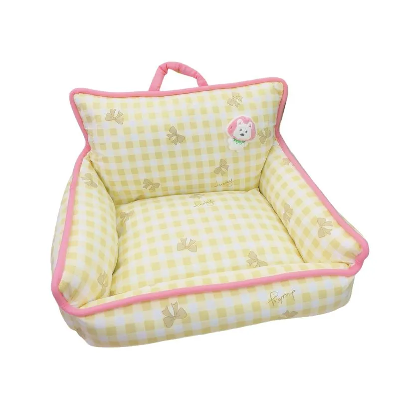 Cama Para Animais De Estimação Cozy Yellow Gingham Para Cães E Gatos Pequenos