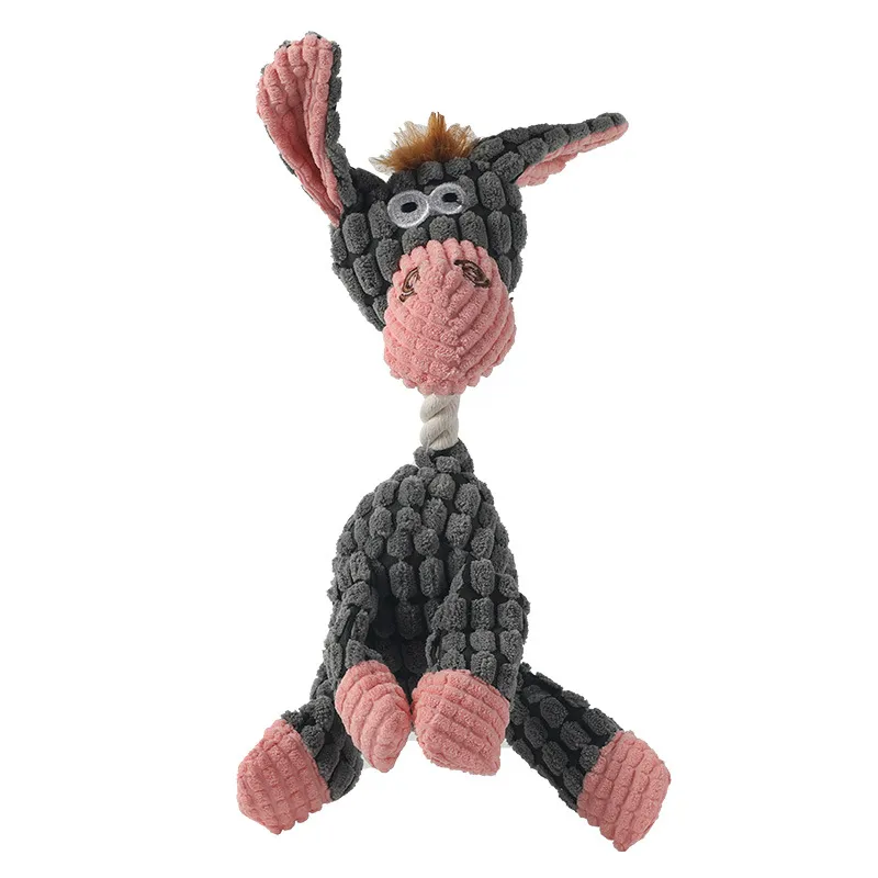 Brinquedo De Pelúcia Para Cães Burros Com Guincho Para Mastigar E Puxar