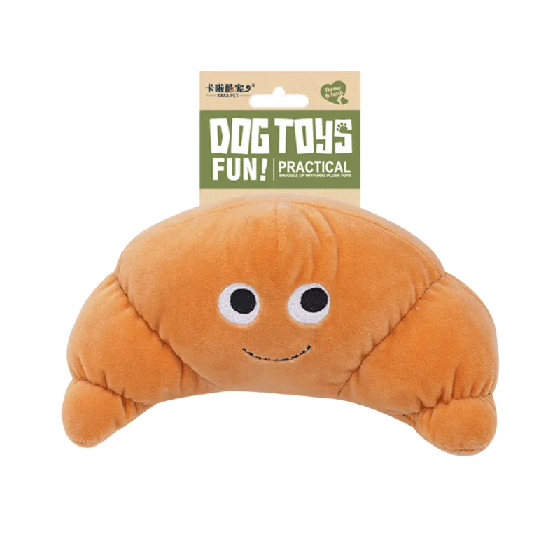 Brinquedo De Pelúcia Croissant Squeaker Para Cães, Durável, Amarelo