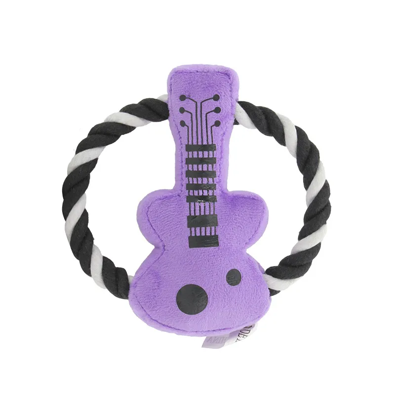 Guitarra De Brinquedo De Pelúcia Para Cães Roxa Com Anel De Corda Para Mastigar E Guincho