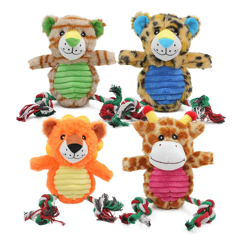 Conjunto De Brinquedos Dog Chew Toy Rope Squeaky Animal Para Brincadeiras Interativas