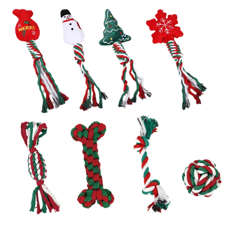 Conjunto De Brinquedos Para Cães De Natal De 8 Peças Com Nós De Corda E Guinchos