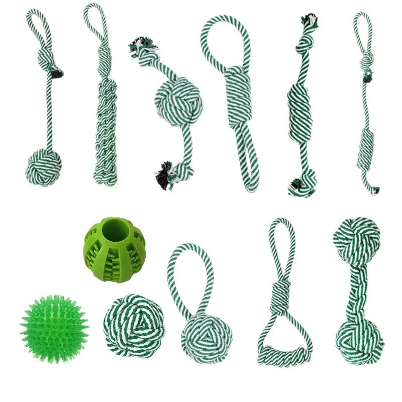 Conjunto De Brinquedos Para Cães, Corda De Algodão, 12 Peças, Verde E Branca Para Mastigar