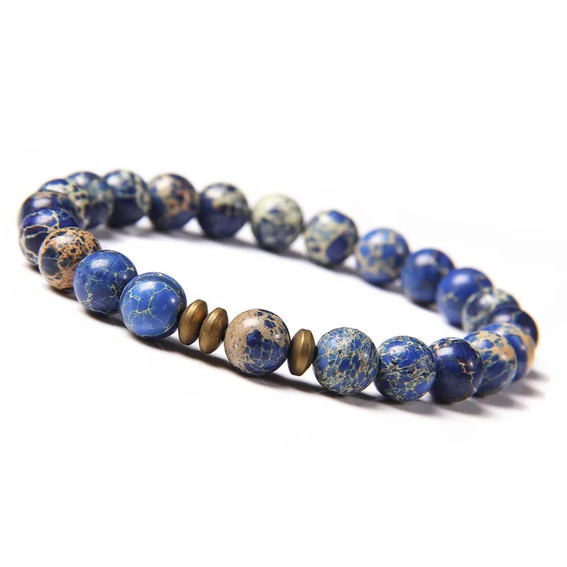 Pulseira De Pedra De Jaspe Marrom Com Contas Espaçadoras De Bronze