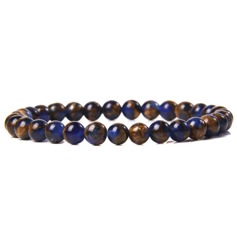 Pulseira Agate Stone Bead Azul E Marrom Ajustável 19 Cm