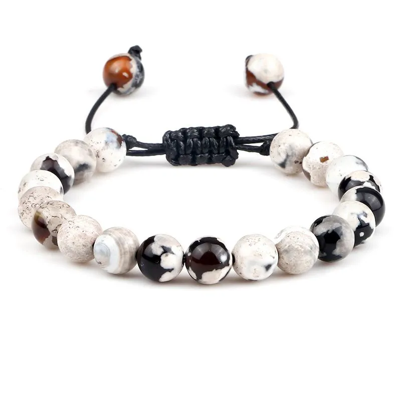 Pulseira De Ágata Roxa Com Cordão De Macramê Ajustável
