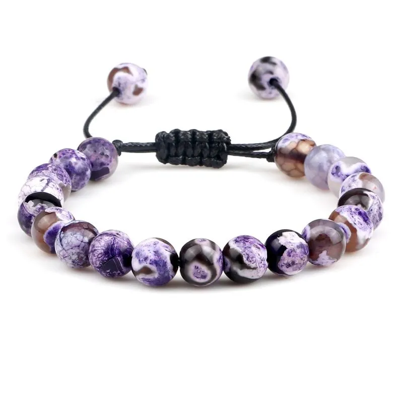 Pulseira De Miçangas, Pedra De Ágata Roxa, Cordão Ajustável