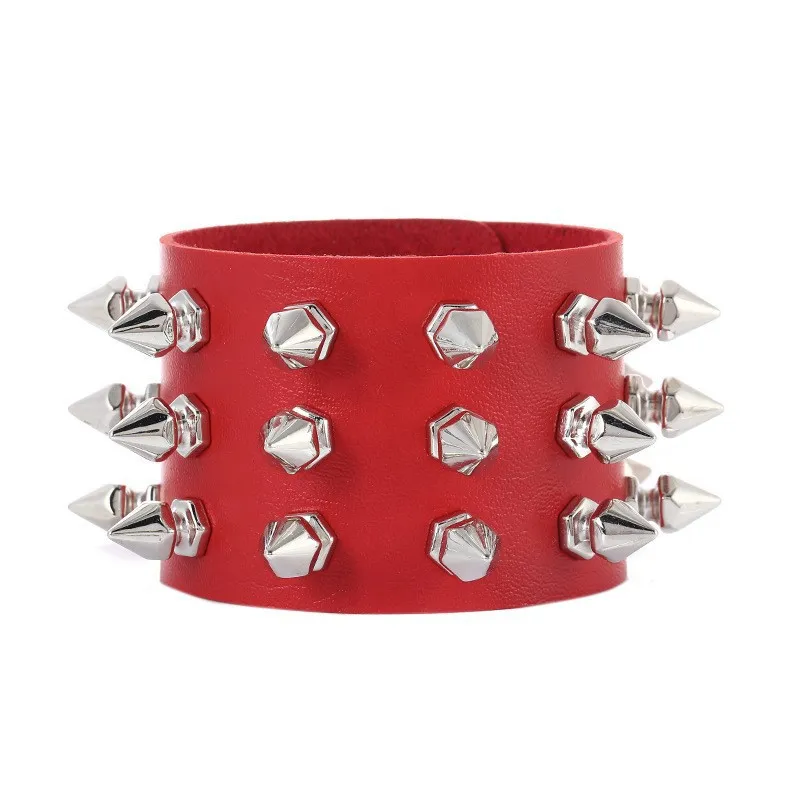 Pulseira De Couro Com Pontas Prateadas Para Homens E Mulheres