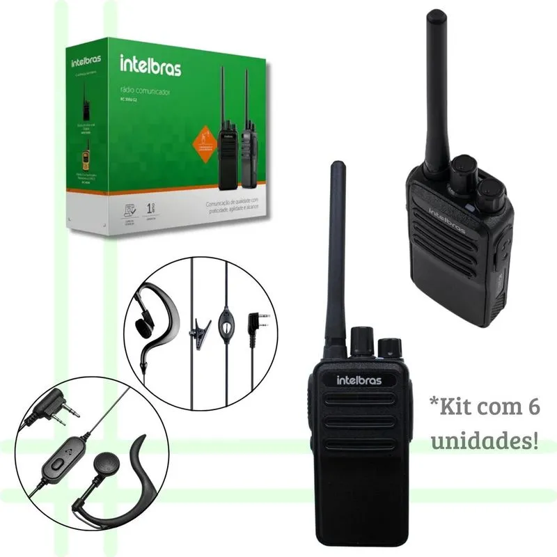 6 Rádio Comunicador Intelbras RC3002 Longo Alcance e Fones Com ptt