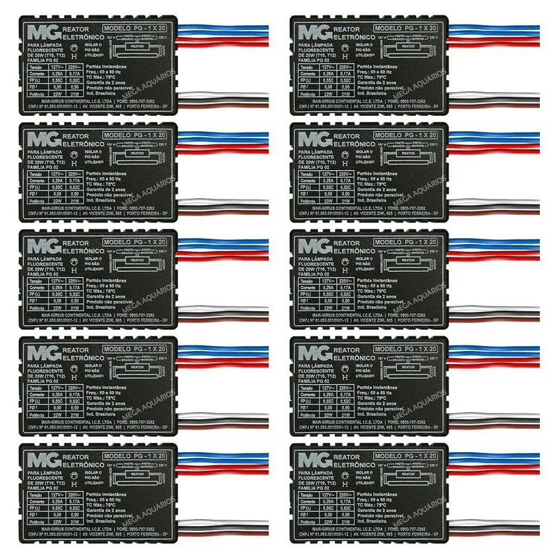 Kit 10 Reatores 1x20w Lampada Uv Germicida Actinica Branca