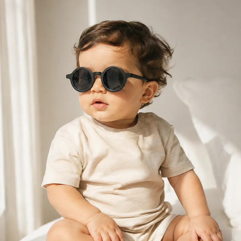 Óculos de Sol para Bebe Vintage Redondo Preto