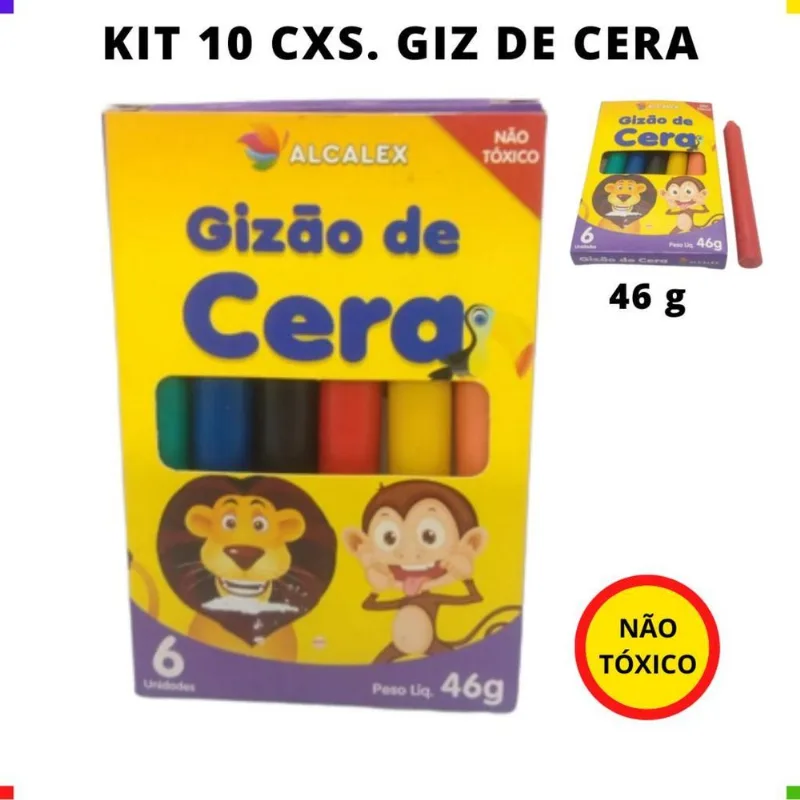 Giz De Cera Jumbo 10 Caixinhas Com 6 Cores Atacado