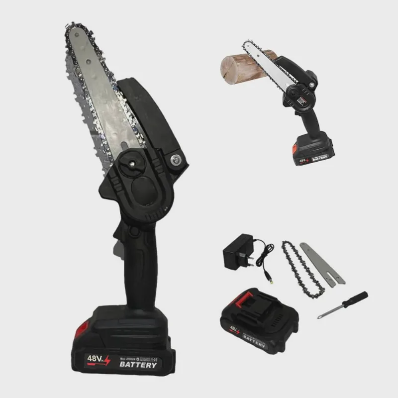 Mini Motosserra Eletrica 48V Sem Fio Bateria Recarregavel 6 Polegadas Corta Bambu Lenha Galho Resistente Potente Carpintaria Jardinagem Multiuso