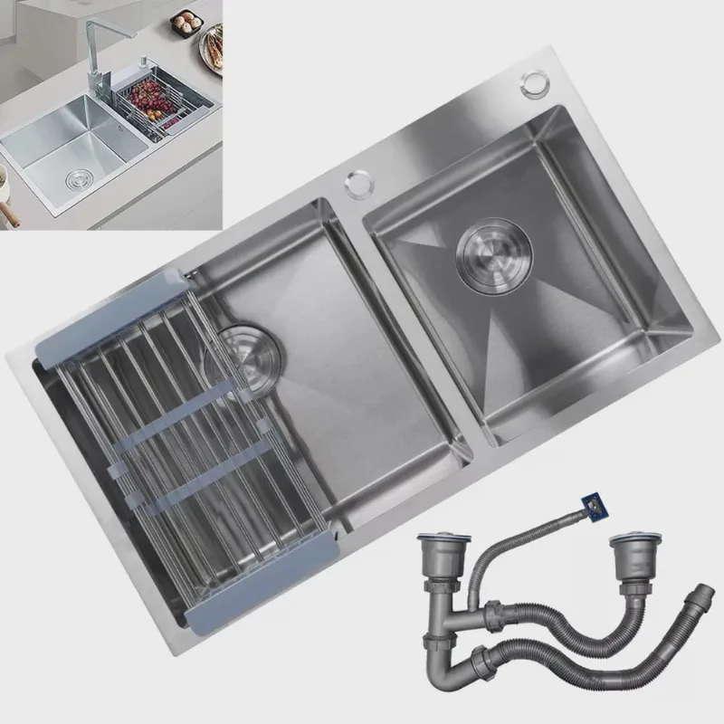 Cuba Dupla Cozinha Gourmet Aço Inox Escovado Luxo Escorredor Lava Louça Alimento Escorre Limpa Torneira Pia Area Externa