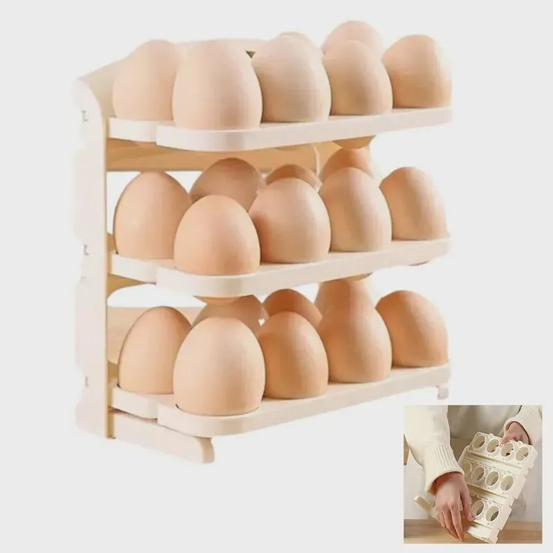 Suporte Porta Ovos 24 Ovos Organizador 3 Andares Geladeira Guarda Ovo Mesa Bancada Cozinha Armario Dobravel Resistente