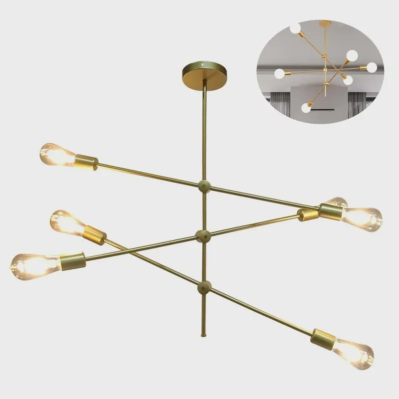 Lustre Pendente Sputnik Ipanema Moderno com 6 lâmpadas Iluminação Decoração Luminária de Teto Casa Sala de Estar Articulável Quarto Sala de Jantar Restaurante