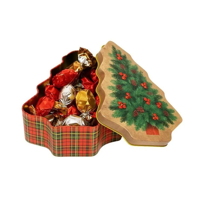 Lata Natalina Multiuso Em Metal Formato Árvore De Natal Verde E Vermelho Xadrez Art Christmas