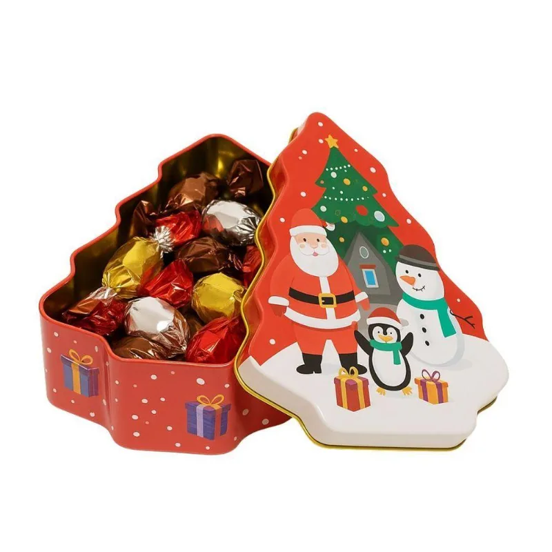 Lata Natalina Multiuso Em Metal Com Tampa Em Formato De Árvore De Natal Art Christmas 18cm