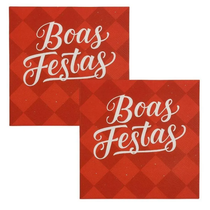 Kit Guardanapo De Natal Vermelho Boas Festas 25x25cm Folha Dupla Prime 40 Unidades
