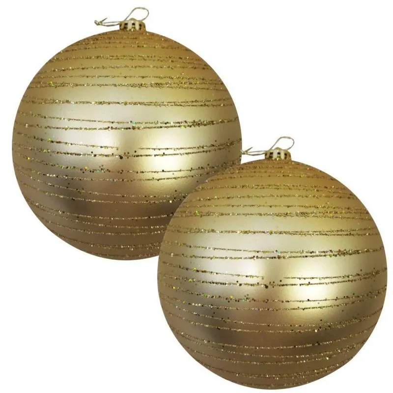 Jogo 2 Bolas De Natal Grande Dourada Fosca Com Espiral Glitter 15cm Decorativa Premium